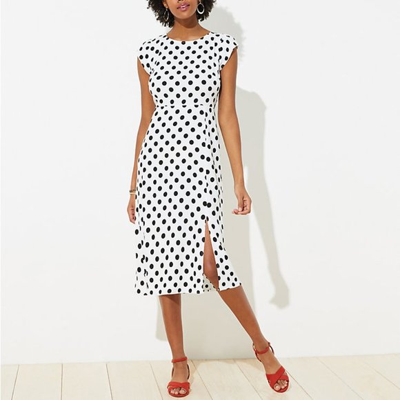 LOFT Dresses & Skirts - Polka Dot Cap Sleeve Midi Dress